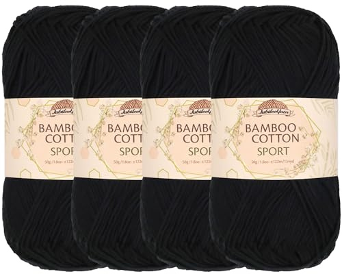 JubileeYarn Bamboo Cotton Sport 4 Ply Yarn - 50g/Skein - Midnight Black - 4 Skeins