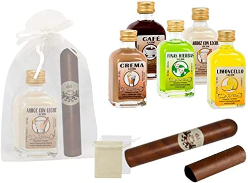 Lote de 15 Botellas de LicoresLa Riveracon Puros de Chocolate en Bolsas de Tull Lisas. Detalles de Bodas y Eventos.