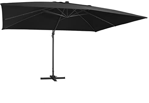 Ampelschirm mit LED-Leuchten und Alu-Mast 400x300 cm Schwarz