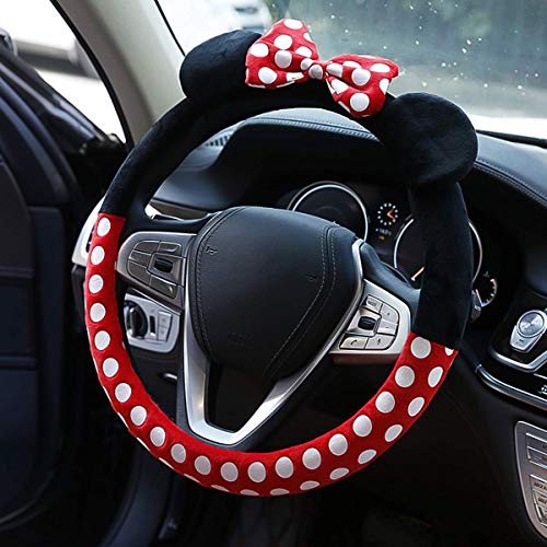 Winric tuan Universeller Auto-Lenkradbezug, süßes Maus-Styling, rutschfester Au-to-Lenkradschutz, 15 Zoll/ 38 cm, aus weichem Flanell, für Damen und Mädchen, Auto-Dekorationszubehör