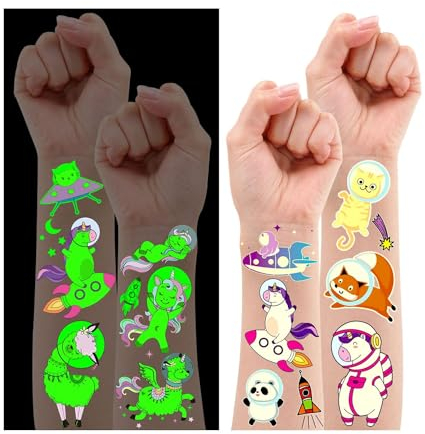 Leesgel Tattoos Kinder Aufkleber Planeten Kinder, 10 Blatt Leuchtende Temporäre Tattoos für Kinder, Weltraum Partydekorationen Mitgebsel Kindergeburtstag Junge Zubehör Spielzeug Geschenke Mädchen