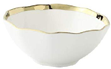 Service de table en céramique 6 pièces avec bord doré noir/blanc avec assiettes de 7 pouces, dessert à salade, bols de 5 pouces, bol à sauce, cuillère (2 saladiers blancs)