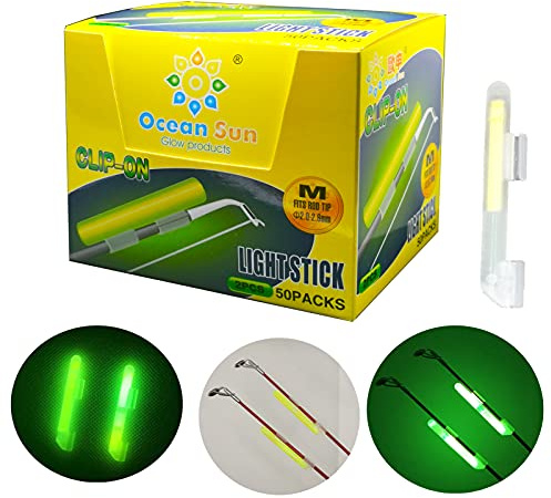 LINGUANG 100PCS Ocean Sun Clip Snap On Fishing Glow Sticks Rod Tips， Pole Light for Catfishing Surf Bank in The Dark