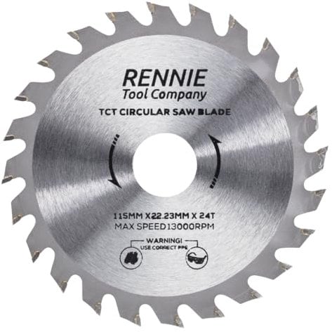 Rennie Tools 115mm Circular Saw Blade TCT Wood Cutter Blade. 24 Teeth (24T) Carbide Tipped Saws for Woodworking Wood Cutting 7/8 inch (22.23mm) Bore + 20mm and 16mm Reduction Rings.
