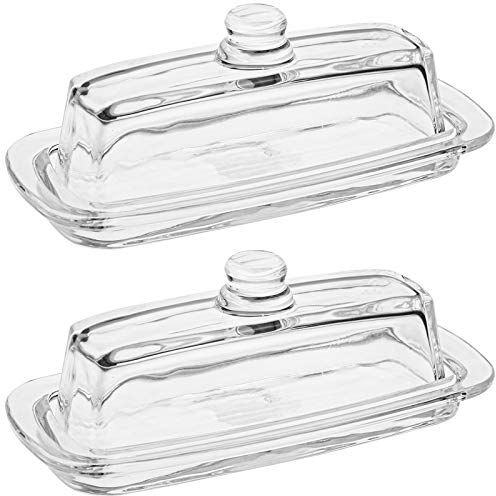 Hedume Butterdose aus Glas mit Deckel mit Griff, klassisches durchsichtiges 2-teiliges Design, 100 % lebensmittelecht und spülmaschinenfest, Standardgröße der Butterdose