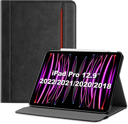 ProCase for iPad Pro 12.9 Inch Case 2022 2021 2020 2018 Released (6th 5th 4th 3rd Generation), PU Leather Folio Cover Protective Folding Case -Black