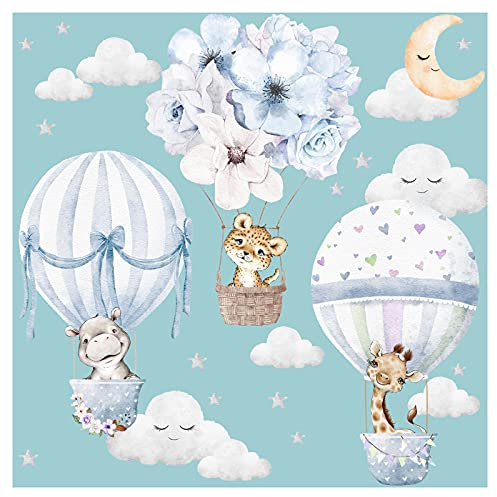 Little Deco Wandtattoo Wandsticker Kinderzimmer Tiere Heißluftballon Wandaufkleber Blumen Wanddeko Spielzimmer Babyzimmer Wandbild Kinder Junge DL657-1