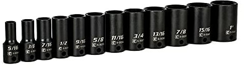 Capri Tools 3/8 in. Drive Semi-Deep Impact Sockets Set, SAE, 5/16 to 1 in, 12-Piece