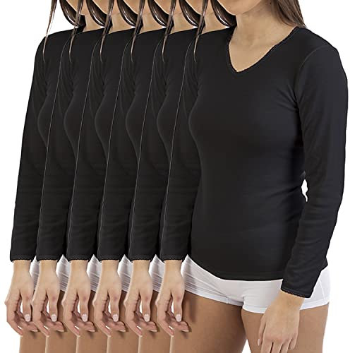 Lacotex Camiseta Interior Termal de Mujer | Camiseta Manga Larga y Cuello Pico Térmica | Confort y Protección Térmica Interior | Pack Ahorro 3 Unidades | Talla L LCT105N