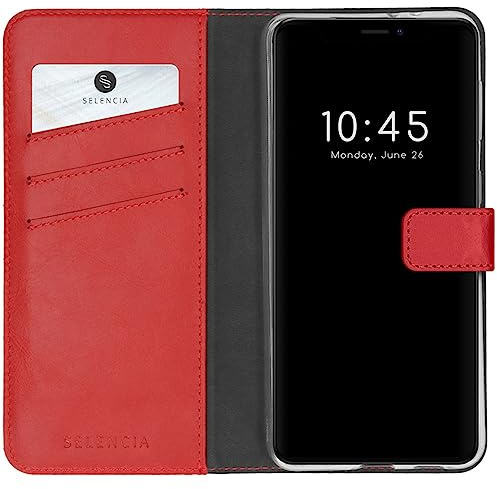 SELENCIA Klapphülle aus Echtleder - Geeignet für iPhone 13 - Rot
