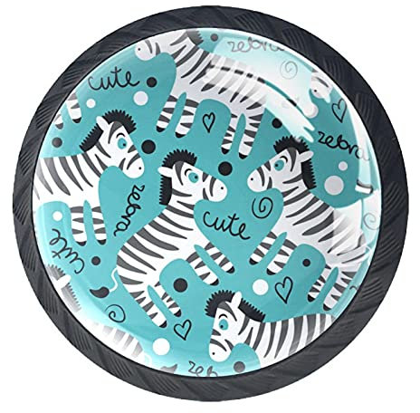 Set of 4 Cute Zebra Cabinet Knobs Handles Pulls for Drawer Closet Dresser Cupboard Wardrobe Furniture Door Kitchen
