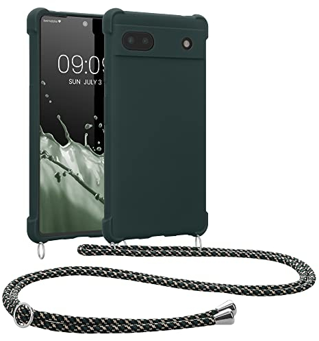 kwmobile Necklace Case kompatibel mit Google Pixel 6a Hülle - Cover mit Kordel zum Umhängen - Silikon Schutzhülle Moosgrün