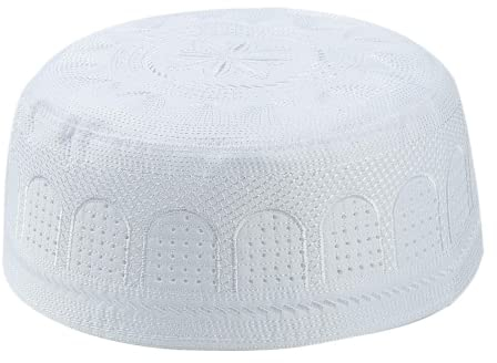 zalati Muslimischer islamischer Gebetshut Kufi, weiß, Einheitsgröße