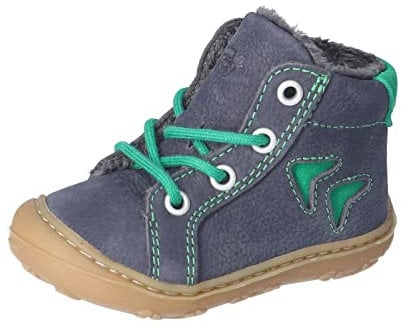 RICOSTA Unisex - Baby Lauflernschuhe Georg,Kinderboots,WMS:Mittel/Weit,warm gefüttert,schnürstiefel,Booties,Leder,Blau (See/Gras) (170),22 EU