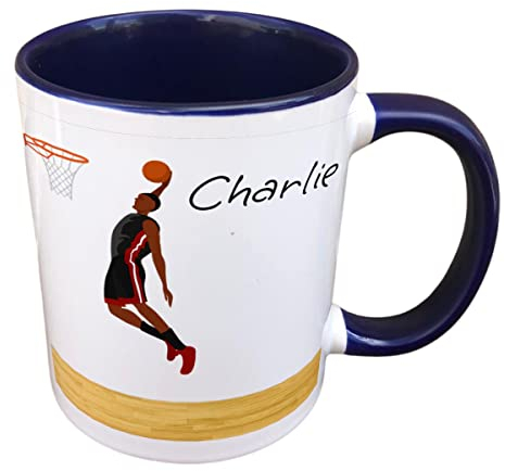 Personalised Basketball Sports Mug - Gift - Present for Sports Lovers - Gifts for Basketball Player - Personalised Basketball Homeware & giftware Decor (Blue)