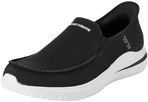 Skechers Men's Delson 3.0 Cabrino Slip-On Sneakers, Black Knit, 8.5 UK