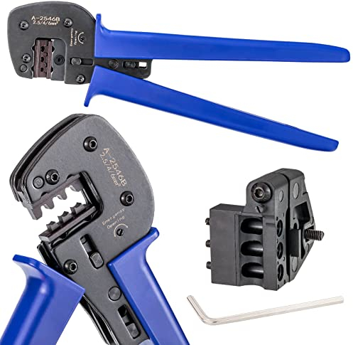 hb-digital Profi Crimpzange für Solarstecker Ø 2,5/4 / 6 mm² Querschnitt Solar-Kontaktlamellen Präzisions-Crimpwerkzeug Solarkabel Strom Leitung Energie, solar pv crimp tool kit BLAU