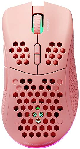 DELTACO Gaming PM80 Gaming-Maus Funk Optisch Pink 7 Tasten 4800 DPI Beleuchtet, Wiederaufladbar