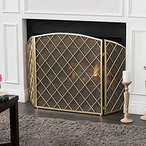 PURRL Gold Extra großer Kaminschutz, 3-teiliges Funkenschutzgitter aus Schmiedeeisen für die Sicherheit von Kindern, Feuerzaun für Herd/Gas/offenes Feuer (Size : 52×32inch) Little Surprise
