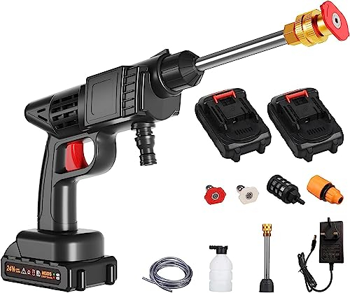 Lavadora a presión inalámbrica 150PSI Limpiador a presión portátil de Mano con batería y Cargador 24V 1500mAh Batería Lavadora a presión eléctrica para Lavar Autos, regar Flores, Limpiar Pisos