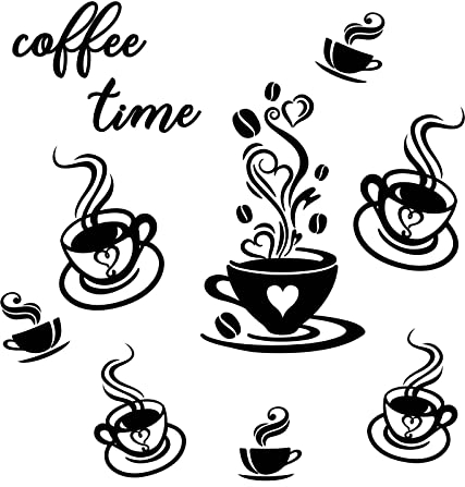 PLIGREAT 8 Stück Kaffeetasse Wandtattoo Küche Esszimmer Büro Kaffee Bohnen Wandaufkleber DIY Coffee Corner Cafe Glastür Kunstdekoration