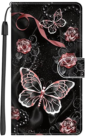 Xkladz Klapphülle für Samsung Galaxy A14 5G / 4G Handyhülle PU Leder Hülle Stoßfeste Brieftasche Klappbar Schutzhülle Silikon Cover mit Muster Motiv Handytasche Flip Case - Schmetterling