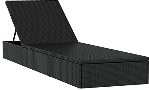 Yolola Polyrattan Sonnenliege, Gartenliege, bis 150 kg belastbar, Rückenlehne verstellbar, klappbar, Garten, Balkon, Terrasse, Schwarz