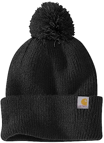 Carhartt Gorro de punto con pompón 106003 para mujer, Negro -, Talla única
