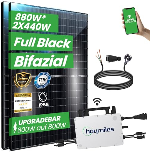 CamperGold® 880W/800W Balkonkraftwerk(1200W Energieerzeugung) Mit 440W bifaziale Solarmodule und Hoymiles HMS-800W-2T Upgradefähiger WIFI Wechselrichter
