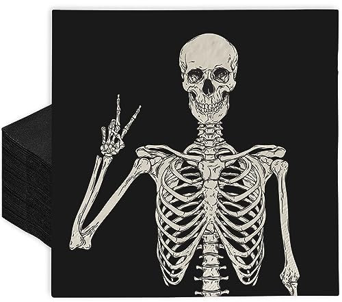 Grehge Papierservietten mit Totenkopf-Motiv, Einweg-Servietten, Halloween-Skelett-Servietten, Lächeln, Totenkopf-Dekor