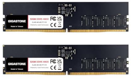 【DDR5 RAM】GIGASTONE 64GB Kit (2x32GB) DDR5 4800MHz PC5-38400 CL 40-40-40-77 1.1V UDIMM 288 Pin Unbuffered Non ECC PC Desktop Memory Module Upgrade
