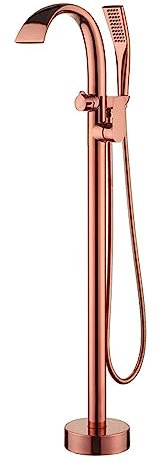 Waterfall Bathroom Taps for Free Standing Bath Single Hole Freestanding Bath Mixer Tap with 360° Rotating Spout,Rose Gold