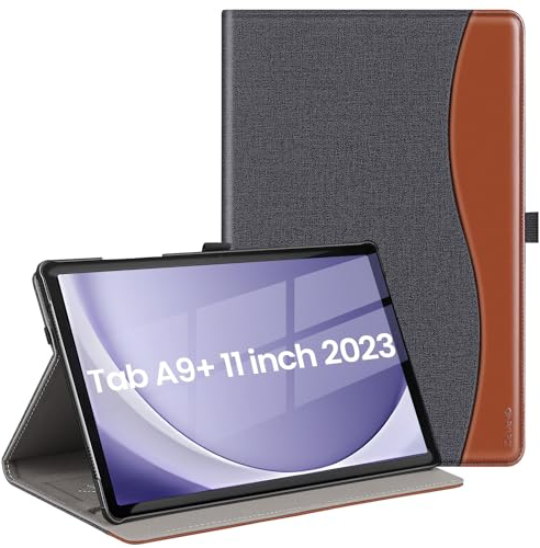 ZtotopCases Case for Samsung Galaxy Tab A9+ / A9 Plus 11 Inch 2023, PU Leather Cover with Elastic Ring for Storing S Pen, Card Slot, Multi-Angles & Auto Wake/Sleep for Galaxy Tab A9+, Denim Black