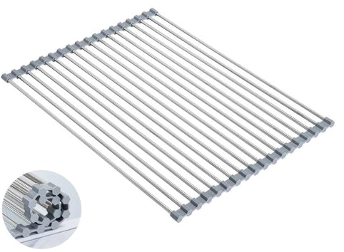 GSIUN Escurreplatos sobre Fregadero, Escurreplatos Acero Inoxidable, Escurridor de Platos para Fregadero Gris, Escurridor Enrollable, para Secar Frutas, Verduras y Vajilla