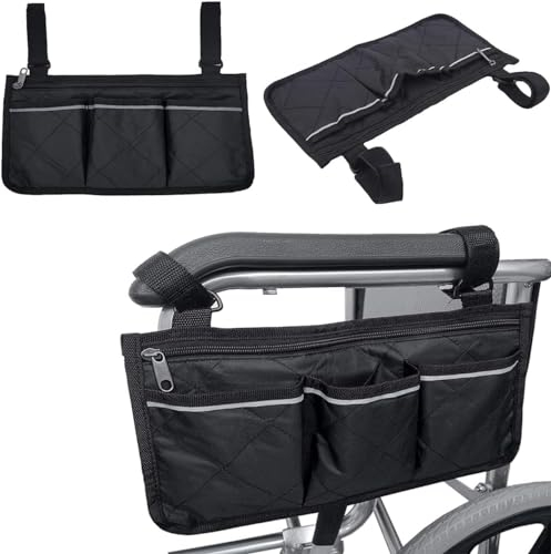 Rollstuhltasche für Rollstühle,Rollstuhlaufbewahrungstasche Armlehnentasche,Rollstuhlaufbewahrungstasche mit Fächern reflektierenden,Rollstuhltasche für Armlehne geeignet für Rollstühle, Kinderwagen