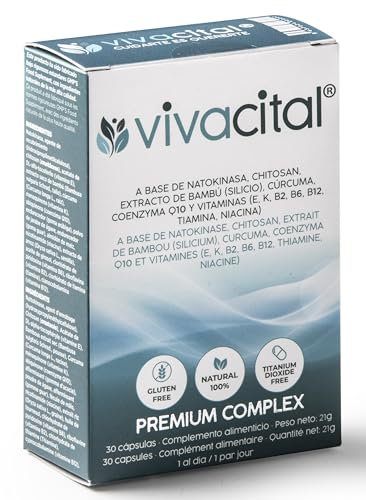 VIVACITAL Nattokinase 2000 - Supplément anti-âge - Avec Chitosan, Curcuma, Coenzyme Q10, Silicium biologique (extrait de bambou) - Formule multiaction 100% naturelle - Multivitamines