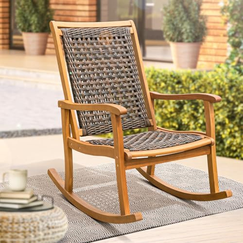 IDZO Lexicon Schaukelstuhl, 180 kg, robuster Eukalyptus, natürliches Finish, kurviges Design, ideal für Deck, Terrasse, Innen- und Außenmöbel