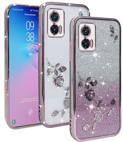 XINYEXIN Transparent Glitzer Hülle für Motorola Edge 30 Neo/Edge 30 lite, Bling Glitter Handyhülle Ultradünn Stoßfest, Niedliche Glitzernde Schutzhülle für Frauen Mädchen - Roségold