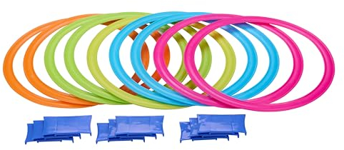 Eddy Toys Himmel und Hölle Spiel - Outdoor Spielzeug - 10 Ringe - Outdoorspiel - 20 Teile - Kinder, Blau, Rosa, Orange, Grün