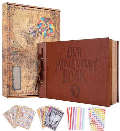 Our Adventure Book Scrapbook Photo Album 11.9 * 7.6inch 80 Page,Leather cover with embossed text Travel Scrapbook For Anniversary,Wedding,Travelling,Christmas,Couples Gifts For Him And Her
