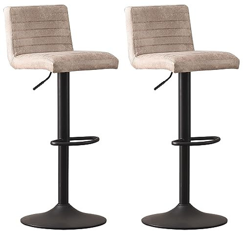 JYMTOM 2er-Set Barstühle, höhenverstellbarer 86-106 cm Barhocker, 360° drehbarer Tresenhocker, Drehstühle mit gepolsterter Sitzfläche aus Wildleder für Bar, Küche, Bistro, Counter, Café (2, beige)