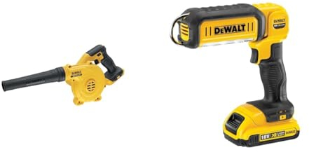 DEWALT DCV100-XJ 18 V Li-Ion XR Compact Cordless Blower - Bare Unit & DCL050-XJ 18 V XR Handheld Yellow LED Area Light, Bare Unit, Multi