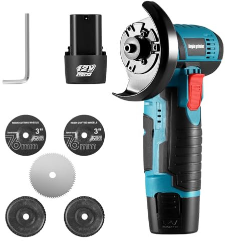Angle Grinder, Mini Angle Grinder Power Tool, Cordless Brush Angle Grinder Kit for Cutting Polishing and Sharpening, 12v Cordless Angle Grinder with 2 1300mah Batteries, 3 Saw Blades and Charger