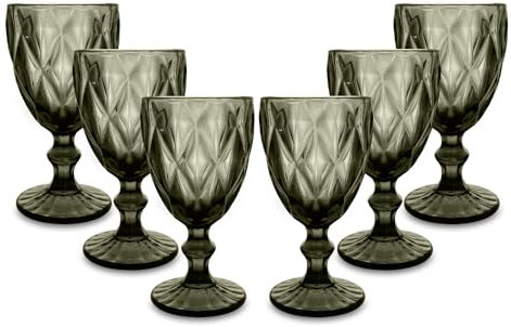 ARCA, Set di 6 Calici in Pasta di Vetro, per 6 Persone, Bicchieri Ideali per la Tavola, Resistenti e Duraturi, Lavabili in Lavastoviglie, Collezione Melody, Colore Fumo, 330 ml