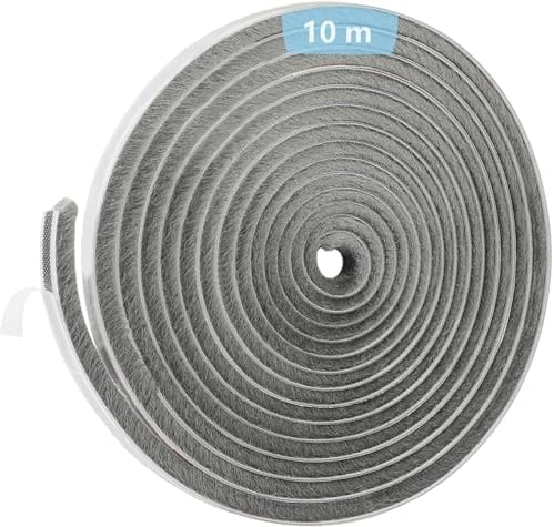 wadafen 10M Guarnizione a Spazzola,Paraspifferi a Spazzola,Guarnizione del Telaio per Porte e Finestre,per Porte Scorrevoli e Guardaroba,10 m (L) x 9 mm (L) x 9 mm (D)