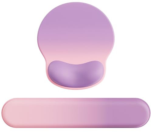 Laborio Keyboard Wrist and Rest Mouse Mat Set, Ergonomic Keyboard Wrist Support Memory Foam Mouse Pad Wrist Cushion Support for Office Computer Laptop Working Gaming (Gradient Pink Purple Set)