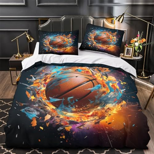 BLISSCOZY Basketball 3D Bettwäsche Muster Mikrofaser Bettbezug Mit Reißverschluss Und Kissenbezug Super King(260x220cm)
