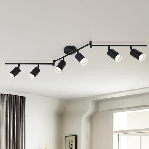 FORCOSO Deckenstrahler Schwenkbar 350°, 6 Flammig Deckenlampe Schwarz Spotlight, GU10 Spots Deckenleuchte, Blendfrei Strahler Innen Lampe Decke, Wohnzimmer Schlafzimmer Küche Deckenspots Wandstrahler