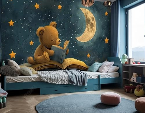 Photo Wallpaper Cartoon Moon Star Bear Book Non-Woven Art Print Wall Mural Decoration Poster Picture Design Modern 450CM(W)*315CM(H)