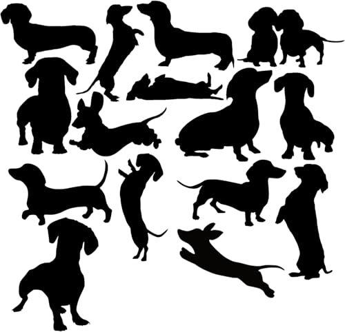 Pet Dog Dachshund Silhouette 15 Cute Sticker Pack - Waterproof Decal - Sausage Dog Gifts - Use on, Car Bumper, Light Switch, Walls, Scrapbooking (Black, Tiny)